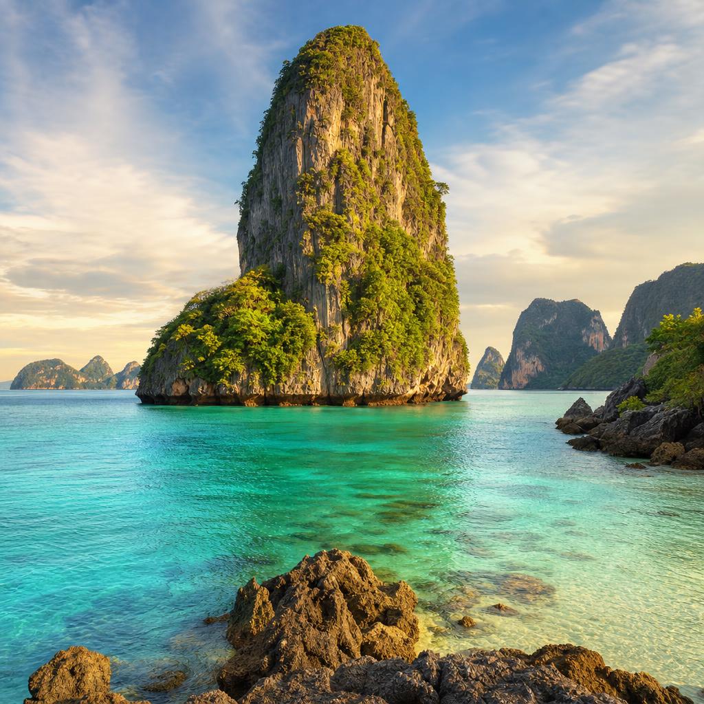 Crystal clear turquoise waters surround the iconic limestone karst cliffs of the Philippines.