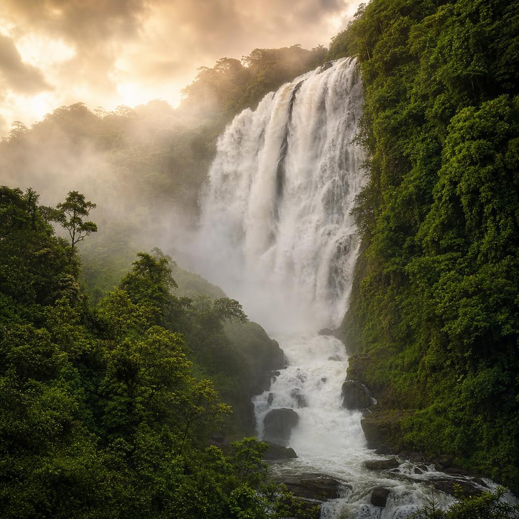 The dramatic Monday Falls in Paraguay creates a wall of rushing white water.