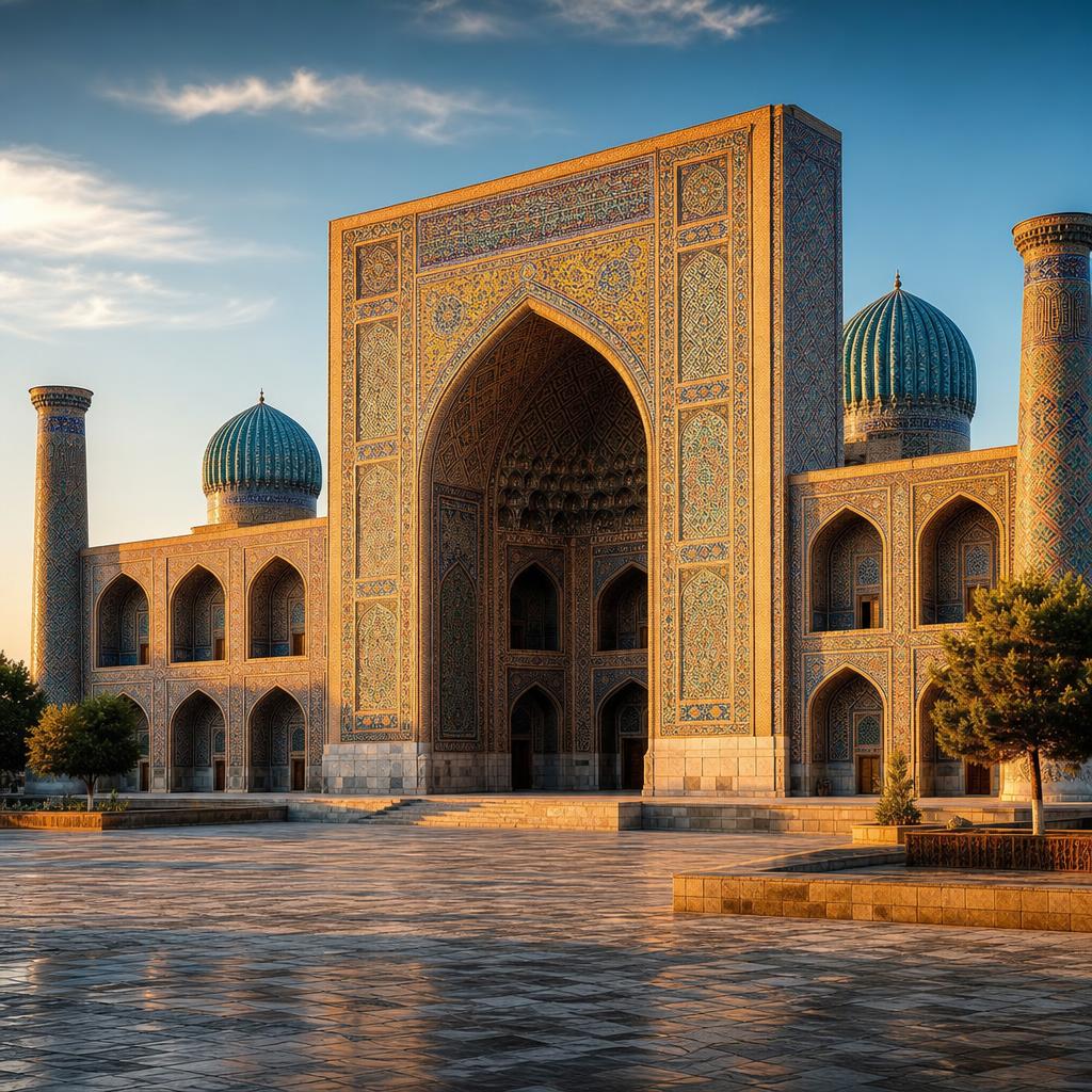 The stunning Registan Square showcases the intricate Islamic architecture found throughout Uzbekistan.