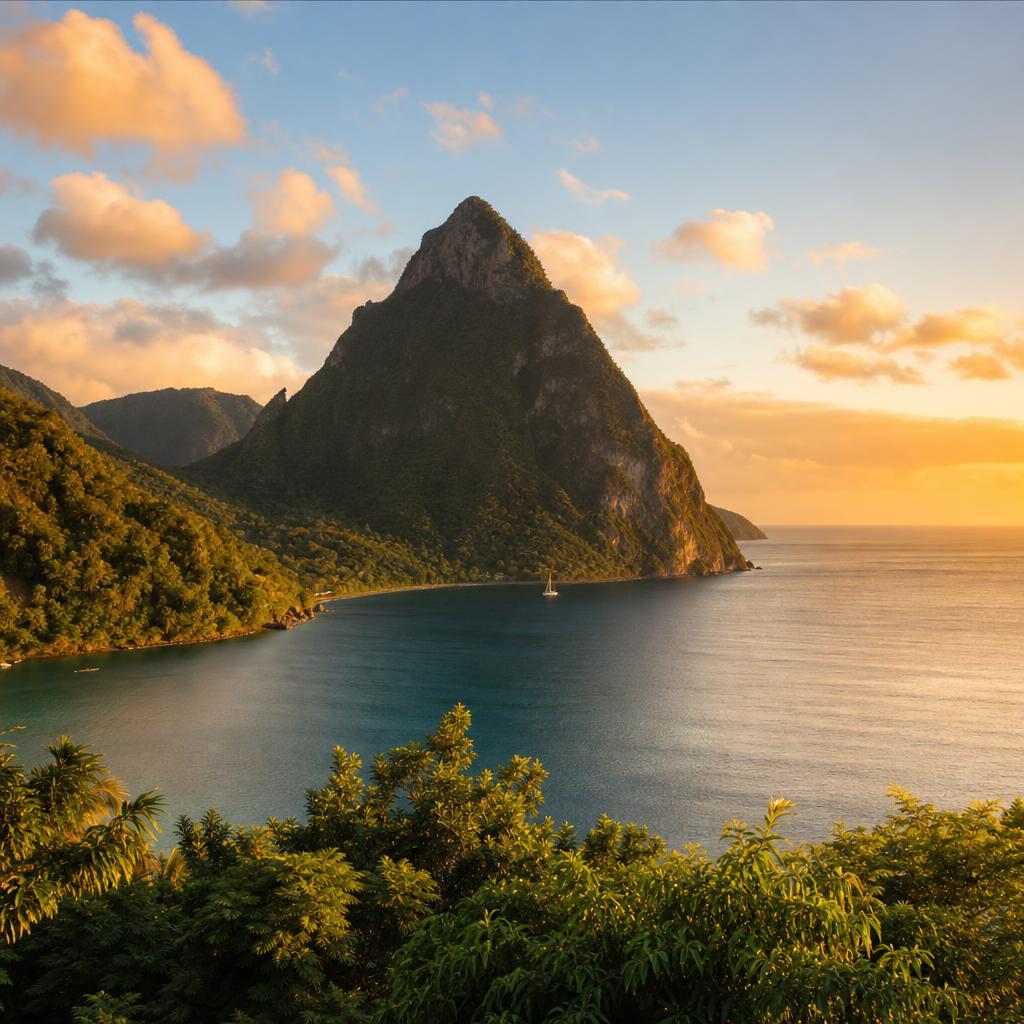 Emerging from the Caribbean sea, the lush peak of Mount Liamuiga defines Saint Kitts.