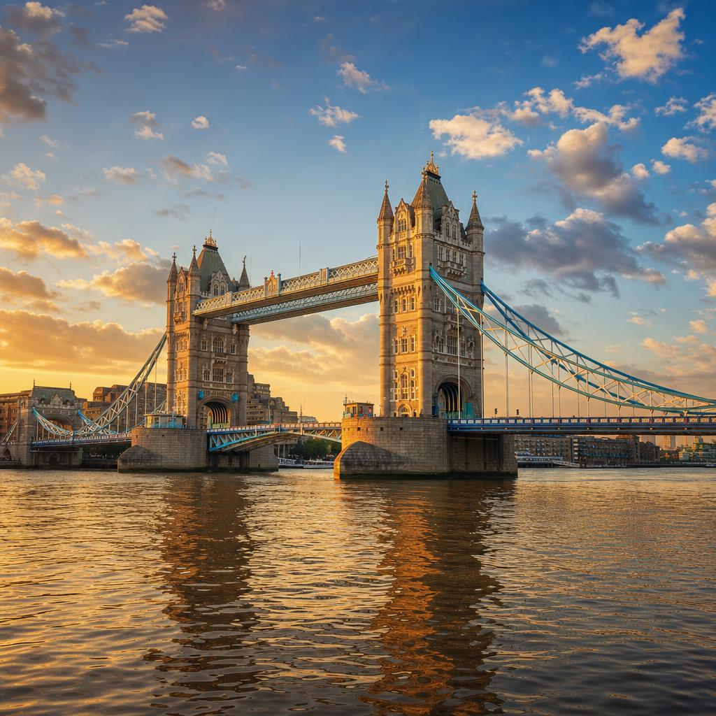 Tower Bridge over the River Thames at golden hour, London