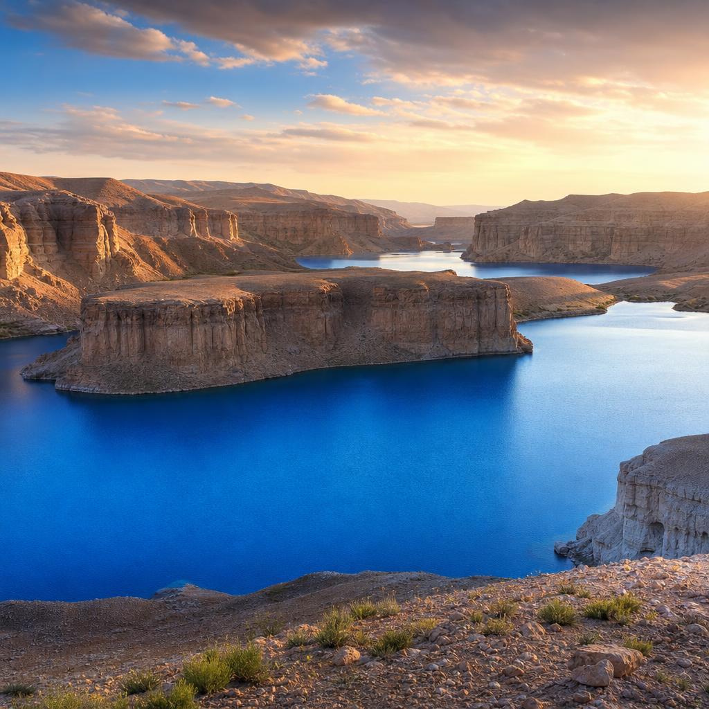 Stunning blue waters of the Band-e Amir lakes in rural Afghanistan.