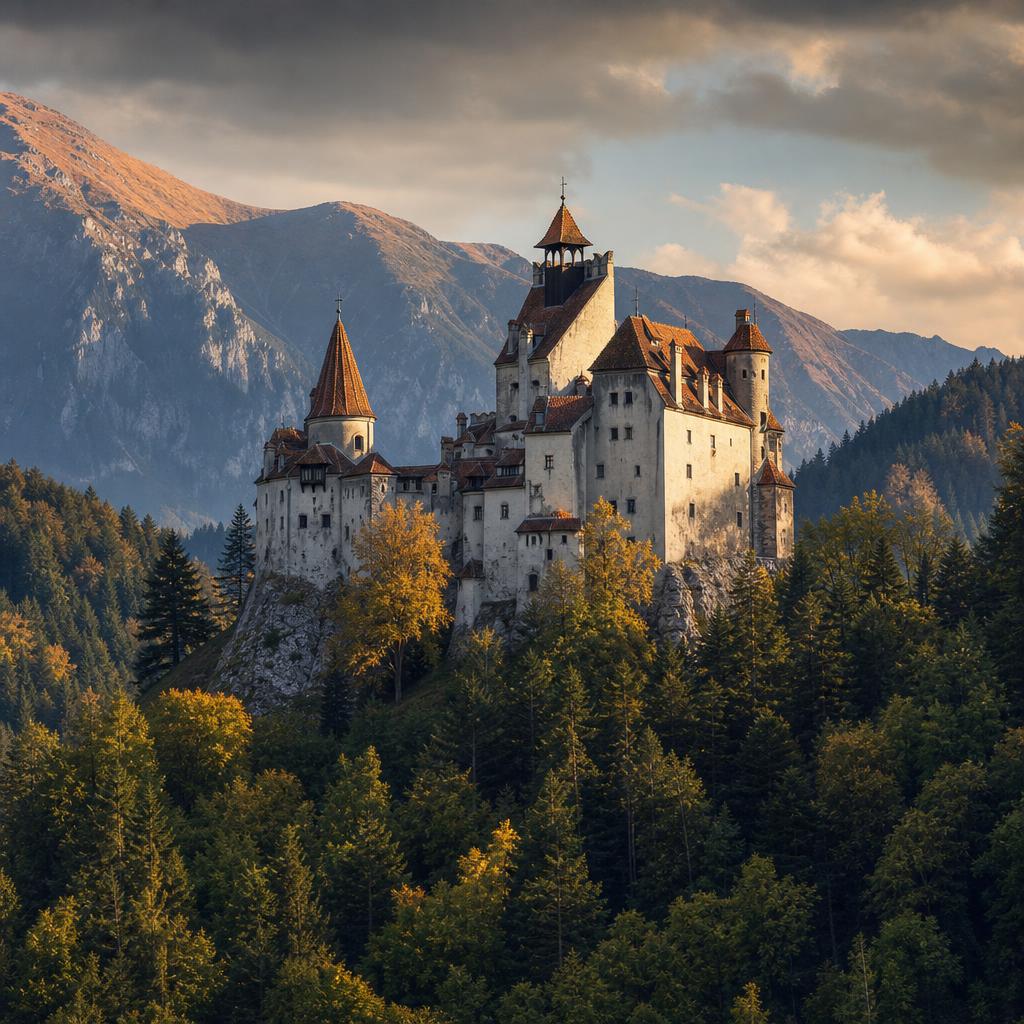 Rising above dark Transylvanian pine forests are the Gothic turrets of Romania's Bran Castle.