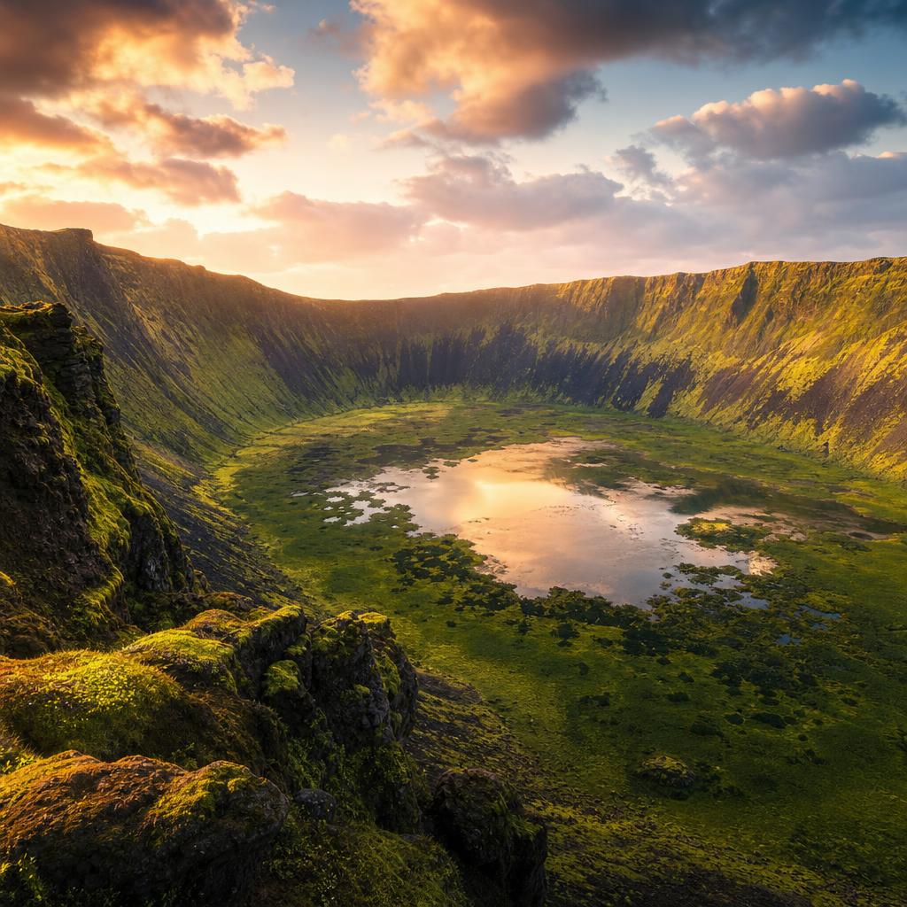 Lush moss covers the towering volcanic caldera walls found in Reunion's Cirque de Mafate.
