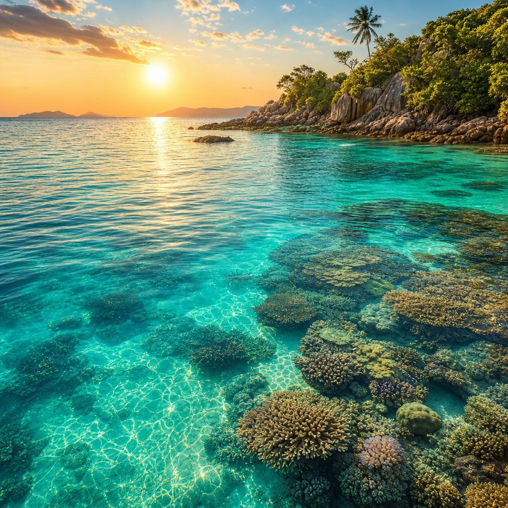 Tropical sunsets transform the pristine islands of Fiji into a golden paradise.