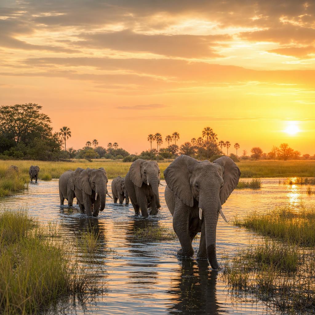 Wildlife thrives within the lush, winding waterways of Botswana's Okavango Delta.