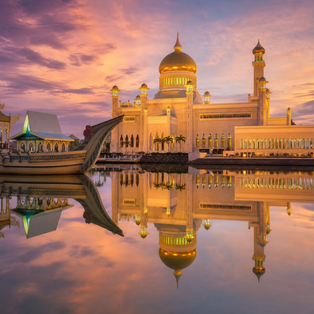Brilliant architecture highlights the serene Omar Ali Saifuddien Mosque in Brunei Darussalam.