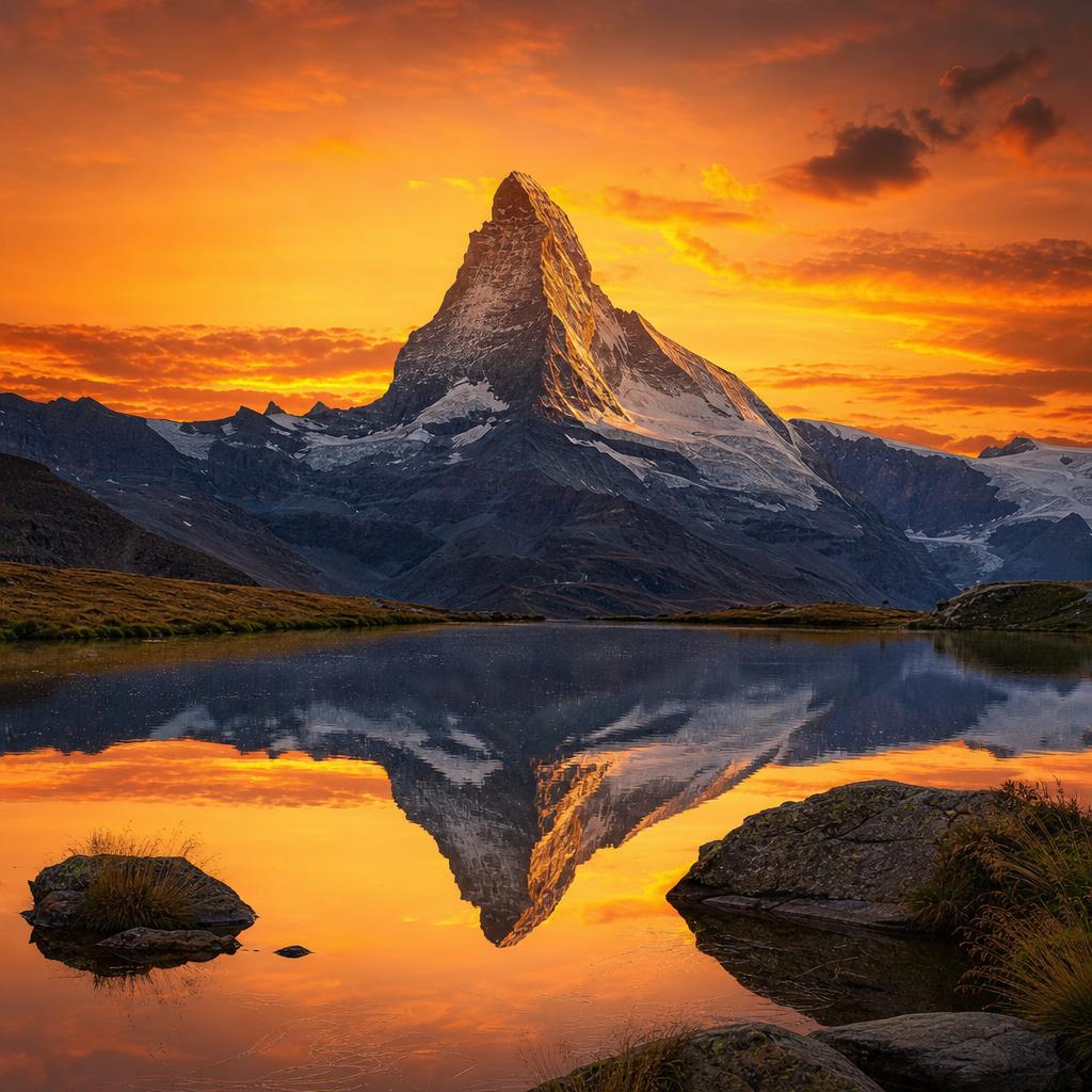 Towering over the alpine landscape, the Matterhorn represents the majestic beauty of Switzerland.