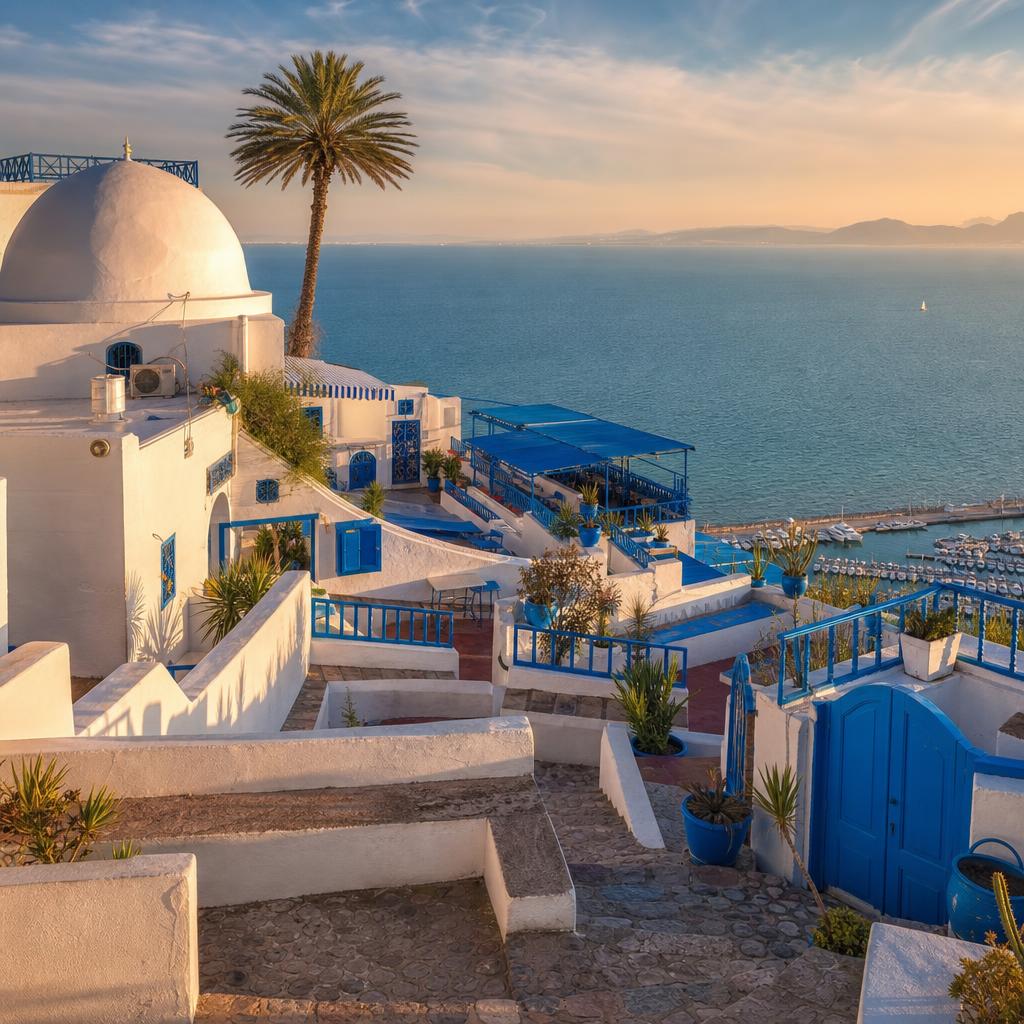 Overlooking the Mediterranean, the village of Sidi Bou Said is a Tunisian coastal gem.