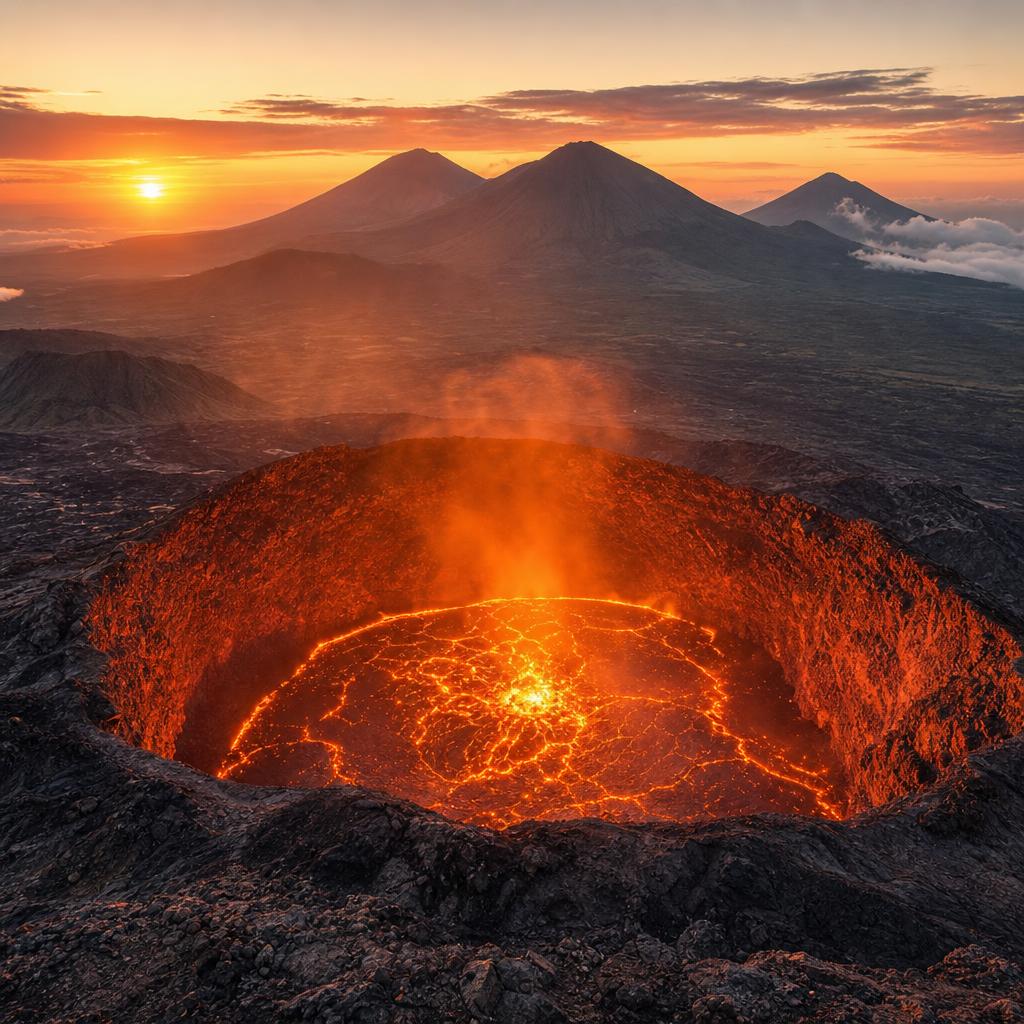 Glowing volcanic landscapes define the rugged beauty of the Democratic Republic of Congo.